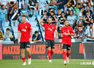 Vedat Muriqi, celebrando el 0-1 en Balaídos.